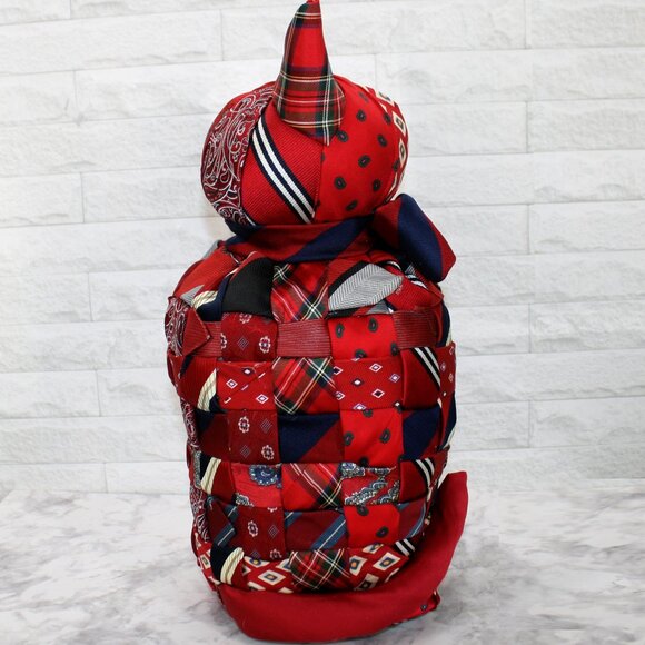 HAND CRAFTED Cat Necktie Upcycled Stuffed Decor Patchwork Feline Large Red - Picture 5 of 13